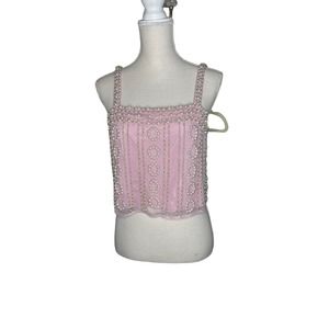 LPA Pink Faux Pearl Beaded Sleeveless Top SZ Small‎